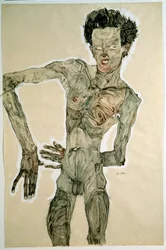 Miesalaston (omakuva), 1910. Mitat: 55,7 x 36,8 cm. Wien, Graphische Sammlung Albertina