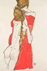 Äiti ja tytär - Egon Schielen (1890-1918) työ, guassi paperille