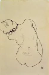 Makaava alastonkuva - Takanäkymä, 1918 (musta värikynä paperilla)