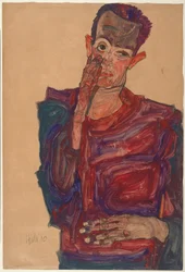 Omakuva silmäluomi alas vedettynä, 1910