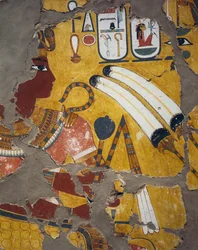 Amenhotep III flabellumin, valtikan ja nuijan kanssa, maalaus Amenhotep III:n haudasta Thebassa, Egyptin sivilisaatio, Uusi valtakunta, XVIII dynastia