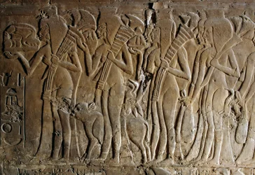 Bas-reliefi Maian, Tutankhamonin imettäjän, haudasta, Saqqara, Egypti, Egyptin sivilisaatio, Uusi valtakunta, XVIII dynastia, Yksityiskohta