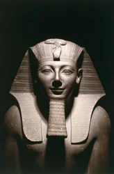 Egypti, yksityiskohta Thutmosis III:n patsaasta (ennen vuotta 1479 - noin 1425 eKr.), 18. dynastia, Amonin temppelistä Karnakista Luxorissa, basalttia