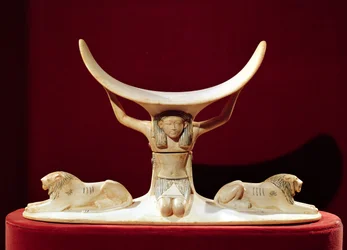 Päätuki, jossa on Shu, egyptiläinen ilman jumala, Tutankhamonin haudasta, Uusi valtakunta