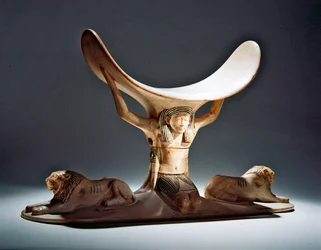 Päänalunen, jossa on egyptiläinen ilman jumala Shu, Tutankhamonin haudasta, Uusi valtakunta