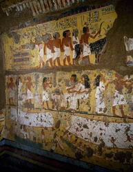 Maian kappelin rekonstruktio, Deir el-Medina, savi ja maalattu stukkolaudoitus, Egyptin sivilisaatio, Uusi valtakunta, XVIII dynastia