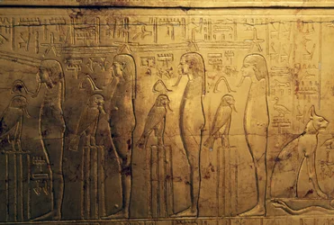 Toisen hautakappelin ulkoruudun ensimmäisen rekisterin reliefit, Tutankhamonin aarrekammio, Egypti, Egyptin sivilisaatio, Uusi valtakunta, XVIII dynastia