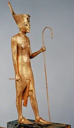 Pohjoisen punaista kruunua käyttävän kuninkaan patsas Tutankhamonin haudasta (n. 1370-52 eKr.) Uusi kuningaskunta (kullattua puuta)
