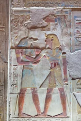 Värillinen kohokuvio, Seti I:n temppeli, Abydos, Egypti