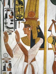 Egypti, Theba, Luxor, Kuningattarien laakso, Nefertarin hauta, eteiskammion sivuhuone, seinämaalaukset, kuningatar