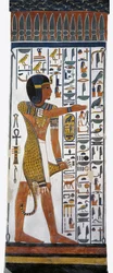 Egypti, Thebes, Luxor, Queens Valley, Nefertarin hauta, seinämaalaus jumala Horuksesta hautakammiossa 19. dynastiasta