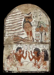 Egyptiläinen antiikki: kuvanveistäjä Kenin, Deir el Medinehin käsityöläisen, stele. Epoque Ramses II (1290-1224 eKr.) Bordeaux, Akvitaniamuseo