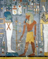 Maat, Ramses I, Ptah ja Osirisin pilari, freskot Ramses I:n hautakammiosta, Kuninkaiden laakso, Luxor, Thebes (Unescon maailmanperintöluettelo)