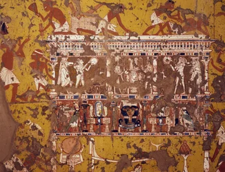 Kaiverretun bierin valmistus, fresko, kuvanveistäjä Ipyn hauta, Deir el-Medina Theban Necropolis (Unescon maailmanperintöluettelo)