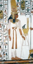 Nefertari, yksityiskohta Nefertarin haudan toisen kammion freskoista, Kuningattarien laakso, Luxor, Theba (UNESCOn maailmanperintöluettelo)