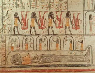 Yksityiskohta Maan kirjasta, Ramses VI:n hautakammiosta (n. 1143-1136 eKr.) Uusi kuningaskunta (seinämaalaus)