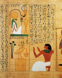 Papiro mitológico de Imenemsauf, principal portador de Amon. Detalhe: hino ao sol Ra como ave finlandesa