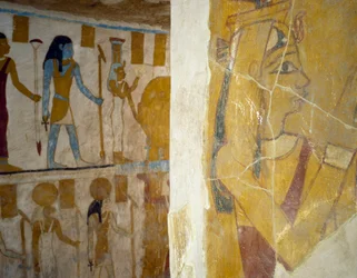 Seinämaalauksia Pa Nentwyn haudasta, Bahariya Oasis, Giza, Egyptin sivilisaatio, 26. dynastia, 663-525 eKr.