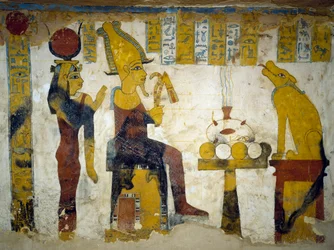 Seinämaalauksia Pa Nentwyn haudan hautakammiosta, Bahariyan keidas, Giza, Egypti. Egyptin sivilisaatio, 26. dynastia, 663-525 eKr.