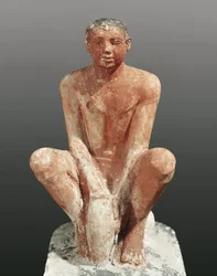 Egyptiläinen sivilisaatio, maalattu kalkkikivipatsas, joka esittää savea muovailevaa miestä, Saqqarasta, Egyptistä, n. 2465, 5. vuosisata eKr.