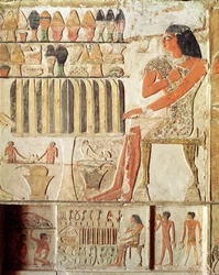 Vainaja ruokapöydän edessä, egyptiläinen, vanha valtakunta (seinämaalaus)
