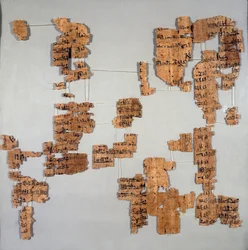 Egyptiläinen antiquitis: Papyruksen fragmentit, jotka tunnetaan nimellä Royal Canon tai "Papyrus royal", joka sisältää luettelon faaraoista 1.–17. dynastian ajalta. Torino, egyptiläinen museo