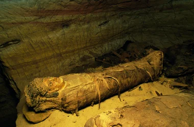Muumio, kultaisten muumioiden laakso, Bahariya Oasis, Giza, Egypti. Egyptin sivilisaatio