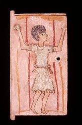 Poika jongleeraa, ovi kaapista (maalattu puu)