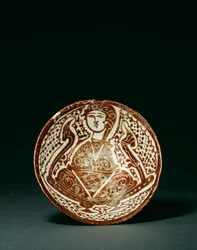 Väsyneen ruskean kiillon figuraalinen kartiomainen kulho