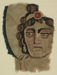 Fragment of a Womans Head, Coptic (textile)finn