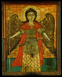 Arkkienkeli Mikaelin ikoni (munan tempera paneelissa)