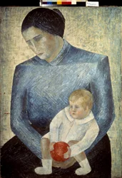 Lapsi appelsiinilla (Child With An Orange). Ekaterina Petrova Troitskaya (Petrova-Troitskaya) (1900-1932) maalaus öljy kankaalle