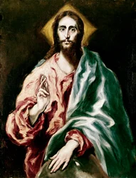 Toledon katedraalin apostolaatti: Kristus Lunastaja. Domenikos Theotokopoulos dit El Grecon maalaus (1540-1614)