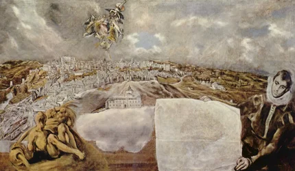 Espanjaksi:  Vista y plano de Toledo Näkymä ja suunnitelma Toledosta