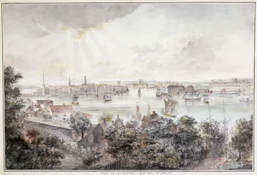 Näkymä Tukholmaan Soderista kuninkaanlinnan, Storkyrkanin, Riddarholmskykanin ja Tskakykanin kanssa,
