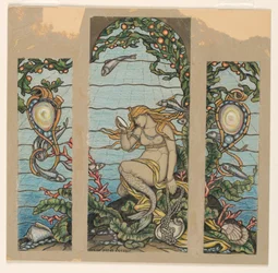 Piirustus, Suunnitelma lasimaalausikkunaa varten, Merenneitoikkuna, A.H. Barneyn residenssiin, New York, NY, 1882.
