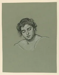 Piirros, naisen pää, n. 1885