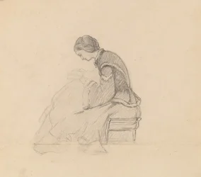 Tutkimus tytöstä, joka lukee, n. 1858.