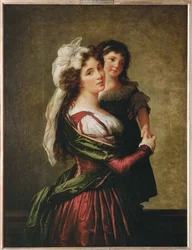 Arkkitehti Pierre Rousseaun vaimo Mme Rousseau ja hänen tyttärensä ...