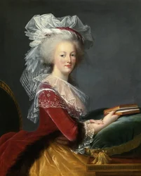 ""Marie Antoinette (Marie-Antoinette) muotokuvia Lorraine Habsburgista (1755-1793) Ranskan kuningattaresta"" Marie Louise Elisabeth Vigee Lebrunin (Vigee-Lebrun) maalaus (1755-1842) 1785 Yksityinen kokoelma
