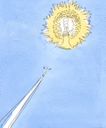 Kiirastulesta vapautunut sielu kohoaa kuin raketti kohti kaukaista "aurinkoa", joka on taivaan säteily, 2004 (paperilla)