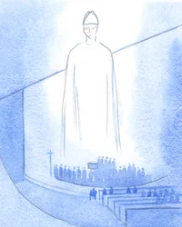 Kun uuden papin kädet voideltiin ("Voiko Jeesus varjella sinut?"), Kristus, piispanamme pukeutunut, seisoi pyhäkössä, 2001 (paperilla)