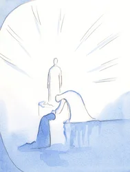Ikään kuin jalustasta kumartuneena Neitsyt Maria ojensi kätensä ja silitti päätäni. Hän iloitsee niistä, jotka puhuvat hänestä iloisesti muille, 2002 (paperilla)