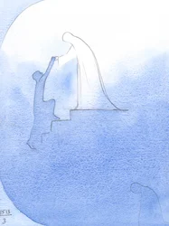 Keräten apua poismenneelle sielulle, näin Siunatun Ladymme ojentavan kätensä, nojaavan taivaan "reunan" yli vetäen hänet kunniaan., 2001 (paperilla)