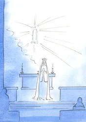 Kristus ilmestyi korkealla pyhäkössä ja lähetti alas Äitinsä kertomaan minulle hyviä uutisia. "Our Lady of Ransom" seisoi edessäni, kruunu päässään, 2003 (paperilla)