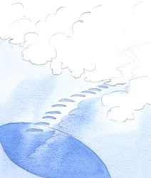 Kristus opetti minulle, että rukoilemalla rukouslehteä kiipeämme tikkaita taivaaseen; jokainen "Hail Mary" on toinen asteikko, 2002 (w/c paperilla)