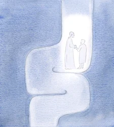 Näin, että Kristus pitää minua kädessään koko matkoillani, kun kuljemme eteenpäin Isän luo, ikään kuin matkustaisimme kierretyissä tunneleissa, 2000 (paperilla)