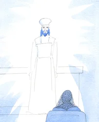 Selittäessään nöyryyttään Kristus ilmestyi minulle vihkimyksen jälkeen ylimmäisenä pappina, pukeutuneena kuin muinaisina aikoina, 2005 (akvarelli paperille).