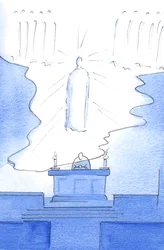 Tuntui kuin itse taivaan lattia olisi ulotettu alttarin yli, niin että Kristus oli läsnä sekä taivaassa että alttarilla, 2003 (w/c paperilla)