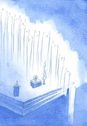 Pyhät enkelit muodostivat kunniavartijan kirkon korkeuksista - hiljaisessa palvonnassa Kristuksen näyttelyssä, 2002 (w/c paperilla)